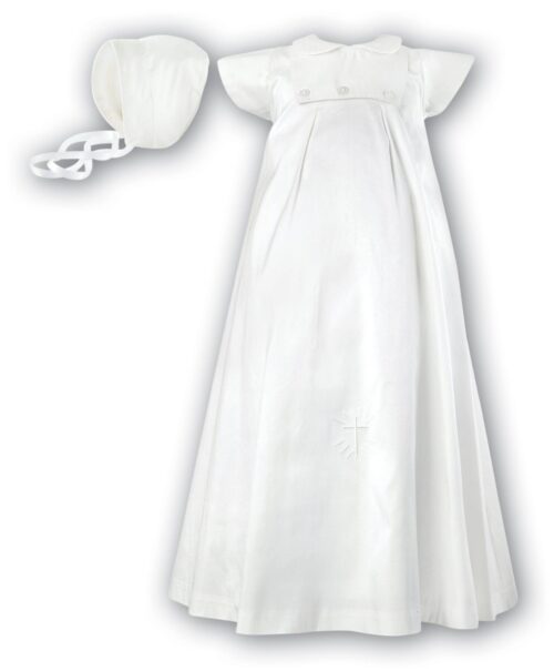 Silk christening gown with short sleeves