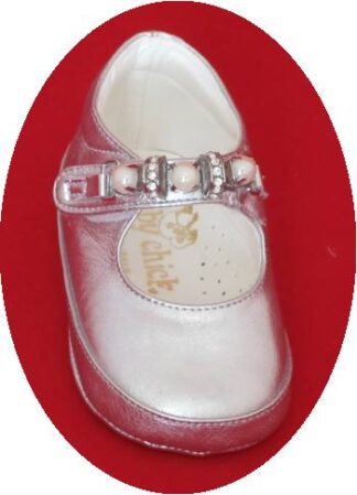 Silver leather christening shoes